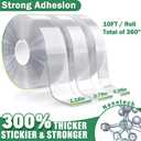 3 Rolls Double Sided Tape Heavy Duty - Total 30FT, Extra Strong Nano Tape Adhesive Strips Filament Tape, Clear Mounting Tape Removable Two Sided Adhesive Tape for Walls, Posters, Rug, Picture Hanging