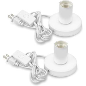 Bestview Polished Metal Desktop Lamp Base, Small Industrial Table Lamp Base Only, Simple E26/E27 Screw Light Socket Edison Bulb Holder Base,5.57ft Cord On/Off Switch US Plug (White,2 Pack)
