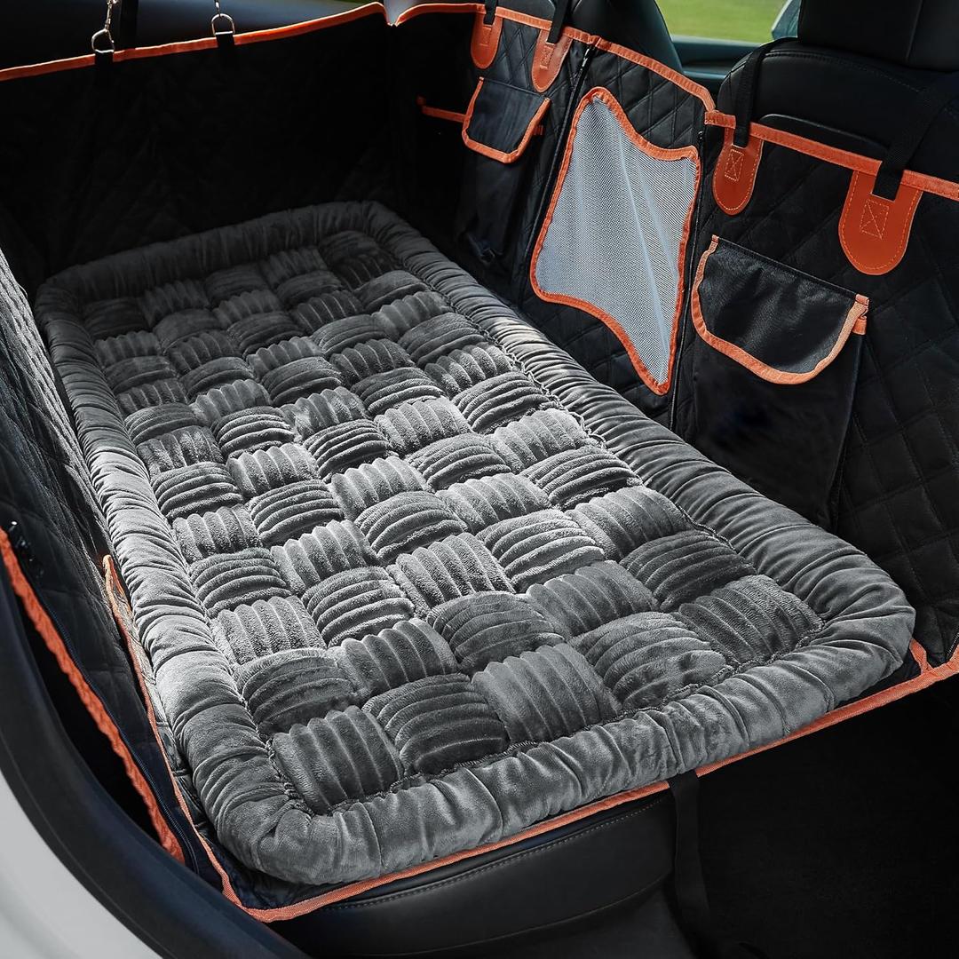 Soulbond Backseat Pet Bed Mat,Dog Bed for Car,Fuzzy Dog Seat Cover for Car Back Seat, Non-Slip Travel Pet Mat, Fit for Backseat Extenders and Seat Covers(Gray)