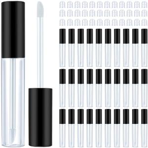 Patelai 50 Pack 10 ml Empty Lip Gloss Tube Containers Clear Refillable Lip Balm Bottles Plastic Lipstick Tubes with Rubber Inserts Cosmetic Tools for Travel, DIY Makeup, Personal Cosmetic(Black)