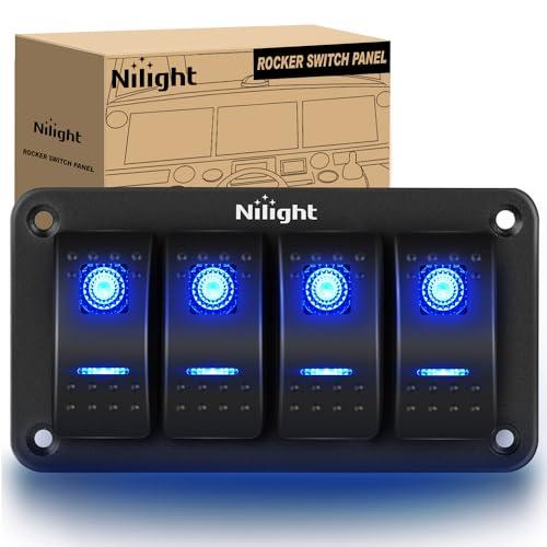 Nilight - 90109D 4 Gang Aluminum Rocker Switch Panel Toggle Dash 5 Pin ON/Off Pre-Wired Rocker Switch Blue Backlit Switch for Automotive Car Marine Boat RV