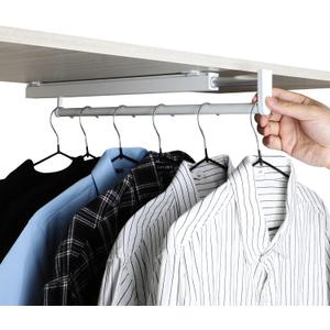 BaiNong Pull Out Closet Rod - White, 19-1/4 Inch, Telescopic Trouser Rack for Shallow Cabinet, Organize Pants and Clothes