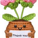 Wavwavw Teacher's Day Appreciation Gifts Thank You for Helping Me Grow Handmade Crochet Flower Doll with Card for Teacher Graduation Gifts Office Decor(Pink Rose Flower)