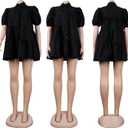 WOKANSE Women's Cute Babydoll Dresses 2024 Casual Loose Puff Sleeves Ruffle Hem Button Down Pleated Shirt Dress (Black, XL)