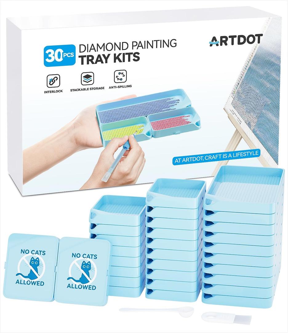 ARTDOT 30-Piece Stackable Tray Set Diamond Art Kits for Adults, Interlocking Diamond Painting Accessories and Tools(Blue)