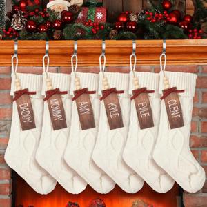 Zubebe 6 Sets Christmas Stockings 18 in Large Xmas Knitted Stockings Kit Knit Xmas Stocking Metal Stocking Holder Name Tags with Pen for Family Holiday Party Fireplace Mantel Decor(White)