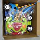 PREXTEX 2 Pack Cartoon Remote Control Cars for Toddlers - Police Car and Race Car with Steering Wheel Controllers and Lights - Different Frequencies Racing Together - Easter Toddler Gift 18+ Months.