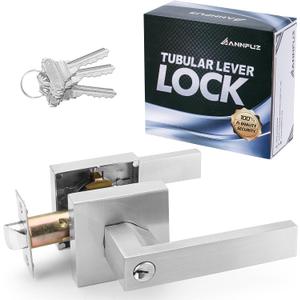 Entry Door Handle Lock with Keys,Interior Front Door Lever Set with Turn-Thumb Locking,Not Keyed Alike Reversible Door Knob for Right Left Side,for Entrance,Bedrooms,Bathroom,Brushed Nickel