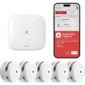 X-Sense Smart Smoke Detectors with SBS50 Base Station, Wi-Fi Smoke Alarm Compatible with X-Sense Home Security App, Wireless Interconnected Mini Fire Alarm, Model FS51