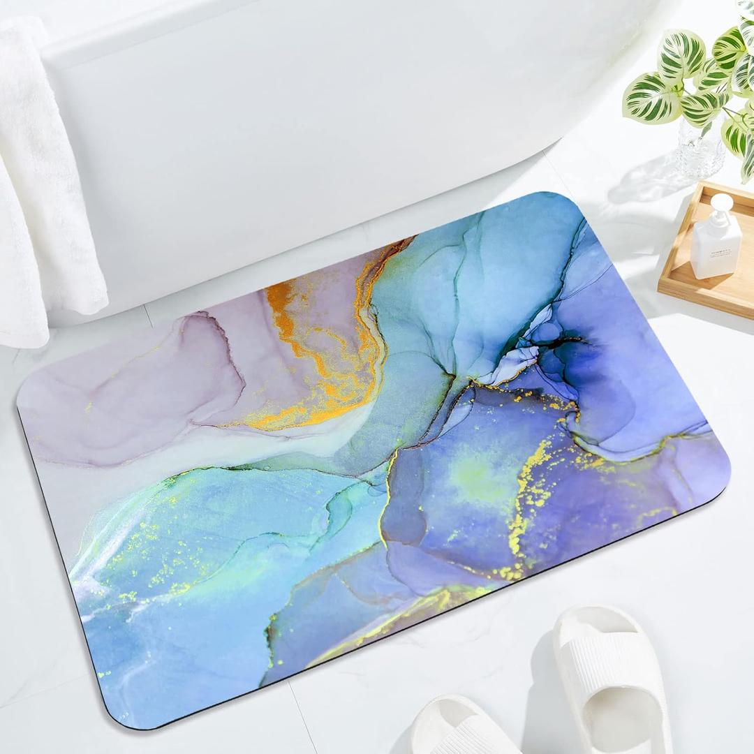 Gibelle Bath Mat Rug Super Absorbent Quick Dry Thin Bathroom Rugs Fit Under Door Non Slip Rubber Backed Bathroom Floor Mat for in Front of Bathtub Sink Shower (20"x32", Blue Purple) (1'8" x 2'8" (Rectangular), D003)