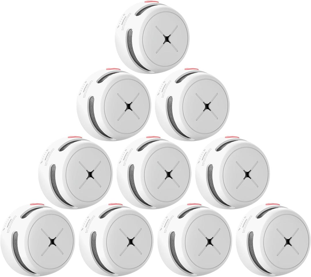 AEGISLINK Smoke Detector 10-Year Battery with Test/Silence Button, Fire Alarm with Photoelectric Sensor, Low Battery Warning, S500 (Independent, 10-Pack)