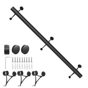 Bar Foot Rail Kit 4ft / 6ft / 8ft - Stainless Steel Complete Floor Standing Bar Foot Rest - Matte Black Foot Rail System with Tubing, Wall Brackets, End Caps & Internal Connector