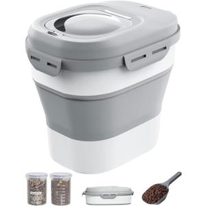 32-35 Lbs Dog Food Storage Container Collapsible Dog Food Container with Airtight Lids, Wheels, Scoop and 2pcs Food Storage Containers, Large Pet food storage for Dog, Cat
