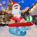 Christmas Inflatable Santa Claus Decorations Outdoor 6.5FT Hawaiian Surfing Giant Large Tall Funny Blow up Xmas Yard Decoration Led Light Dcor for Indoor Outside Holiday Party Garden Lawn