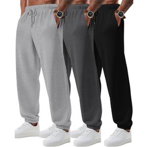 3 Pack Big and Tall Sweatpants for Men Athletic Workout Jogger Lounge Pants with Pockets and Drawstring (X-Large, Black,dark Grey,light Grey)