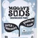 Molly's Suds Dishwasher Pods | Clean Dishwasher Detergent, Cuts Grease & Rinses Clean (Residue-Free) for Sparkling Dishes | 60 Auto-Release Tabs (Unscented)