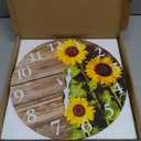 Sunflower Kitchen Decor Round Wall Clock 14 Inch Silent Non Ticking Battery Operated Wood Clock for Bedroom Bathroom Living Room