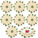 Preboun Green Christmas Poinsettia Placemats Set of 8 Christmas Embroidered Placemats 16 x 16 Round Double Layer Applique Flower Place Mat for Xmas Table Home Dining Holiday