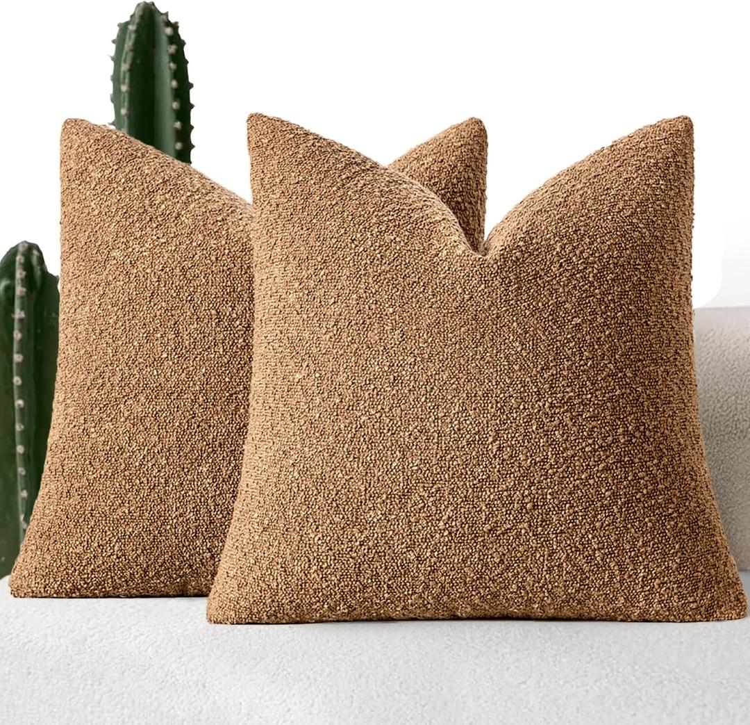 MIULEE 20x20 Inch Decorative Pillow Covers for Couch Bed Set of 2 Textured Boucle Neutral Throw Pillows Brown Accent Solid Cushion Vintage Pillowcase Cozy Soft Sofa Livingroom Home Decor
