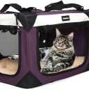 Large Cat Carrier, Collapsible Dog Travel Crate Portable Soft-Sided Pet Carrier with Super Soft Warm Plush Mat for Indoor and Outdoor 20x14x14in,Purple