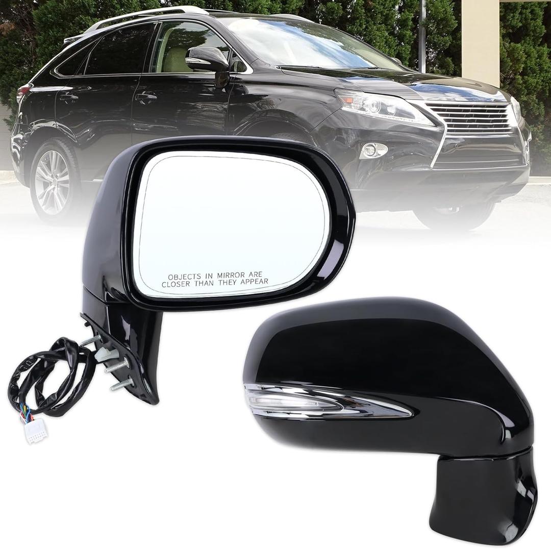 Right Passenger Side Mirror Compatible With 2013 2014 2015 Lexus RX350 RX450H With Power Folding Power Glass Heated Mirror Memory Turn Signal Puddle Light Black Replace#879100E120C0(16Pins)
