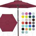 JEAREY 7.5FT Patio Umbrella Market Table Umbrella with 6 Sturdy Ribs, Push Button Tilt/Crank Outdoor Umbrella for Garden, Deck, Backyard, Pool and Beach,Burgundy