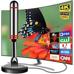 TV Antenna for Smart TV Indoor, 2026 Digital Indoor Antennas with Strong Magnetic Base, 360°&Long Range Reception TV Antenna for Local Channels, Easy Setup Digital HD Antenna for TV Without Cable