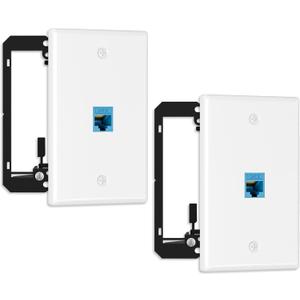 FGB 10Gbps Ethernet Wall Plate, 1 Port CAT6 Wall Plate and Jack, RJ45 Ethernet Wall Outlet with Single Gang Low Voltage Mounting Bracket, 2 Pack