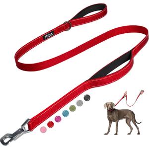 Fida 5 FT Heavy Duty Dog Leash with 2 Comfortable Padded Handles, Traffic Handle & Advanced Easy Snap Hook, Reflective Walking Lead for Large, Medium & Small Breed Dogs, Red (5 Feet (Pack of 1))
