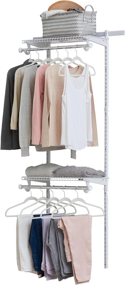 Rubbermaid Configurations Custom Closet Kit 2-4 Ft. Adjustable Metal Wire Shelving White Finish Expandable Organization System Hardware Included for Home Closet/Pantry/Laundry/Mudroom