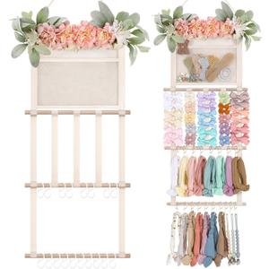 POVETIRE Headband Holder Hair Bows Organizer for Girls, Hair Accessories Display Storage Wall Hanging Decor for Baby Nursery Toddler Girls Room (Flower mesh hook)