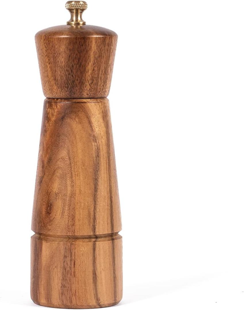 Pepper Grinder, Pepper Mill with Adjustable Stainless Steel, Acacia Wood, 16.5 cm Height, Bottom Dia: 5 cm, Upper Dia: 4.5 cm (Tray is NOT Included)