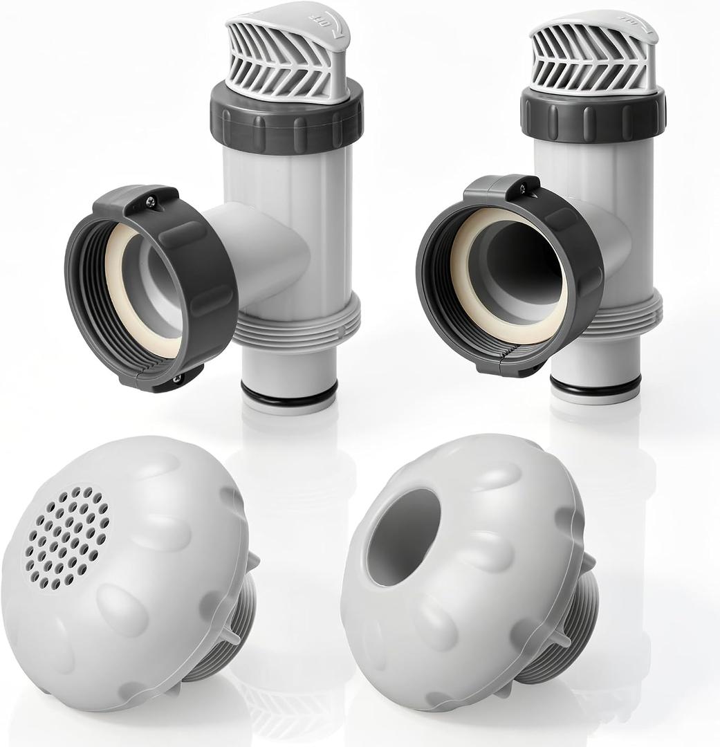 Pool Inlet and Outlet Fittings for Intex Pool Pump, Includes Plunger Valve, 1.5" Outlet Strainer & Inlet Nozzle, Replacement Above Ground Pool Parts Pool Hose Adapter for Intex Sand Pump