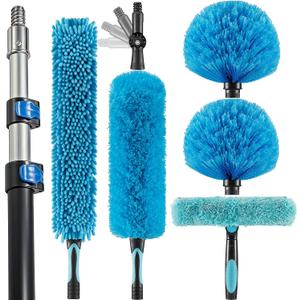20 Foot High Ceiling Fan Duster with 5-12ft Extension Pole, Extendable Reusable Cobweb, Feather, Window Cleaning Squeegee Kit