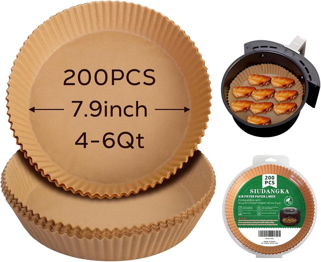 SIUDANGKA 200 Pcs Air Fryer Liners - Disposable Parchment Paper Sheets for Ninja Air Fryer AF101 & AF150 XL (200pcs 7.9'' Round)