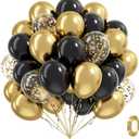 Black and Gold Balloons, 60pcs 12inch Black Metallic Gold Confetti Balloons for Graduation 2025 Anniversary Birthday Party Decorations