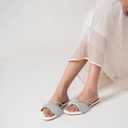 Women's Sandals Rhinestone Strappy Slides With Soft Memory Foam Insole, Dressy Open Toe Beach Slippers Flats for Summer (M)