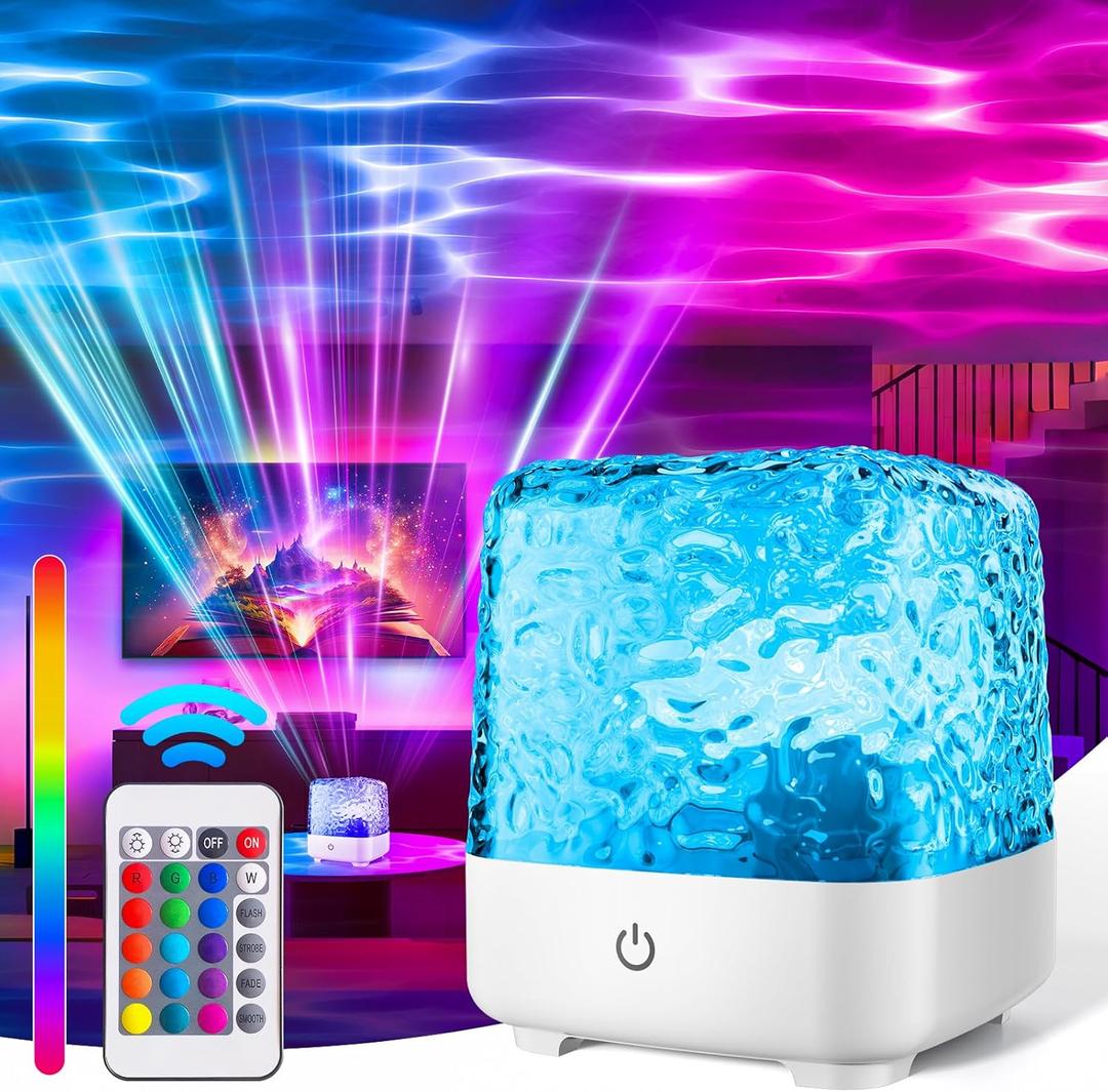 Northern Lights Projector, 4 Hours 16 Colors Luminorthe Cube Crystal Lamp with Touch/Remote Control, Rechargeable Ocean Wave Night Light Projector for Kids, Room Decor, Bedroom, Gift