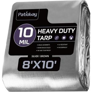 Tarp 8x10 Feet, 10 Mil Waterproof Tarps Heavy Duty with Grommets Every 23.6", Thick Plastic Tarp, UV Resistant Tear&Fade Resistant, Reinforced Edges for Outdoor Pool Camp Tent