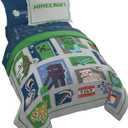 Jay Franco Minecraft 7pc Full Bed Set - Includes Comforter, Sheet Set & Decorative Pillow Shams - Features Creeper, Ghost, Zombie & Enderman Characters