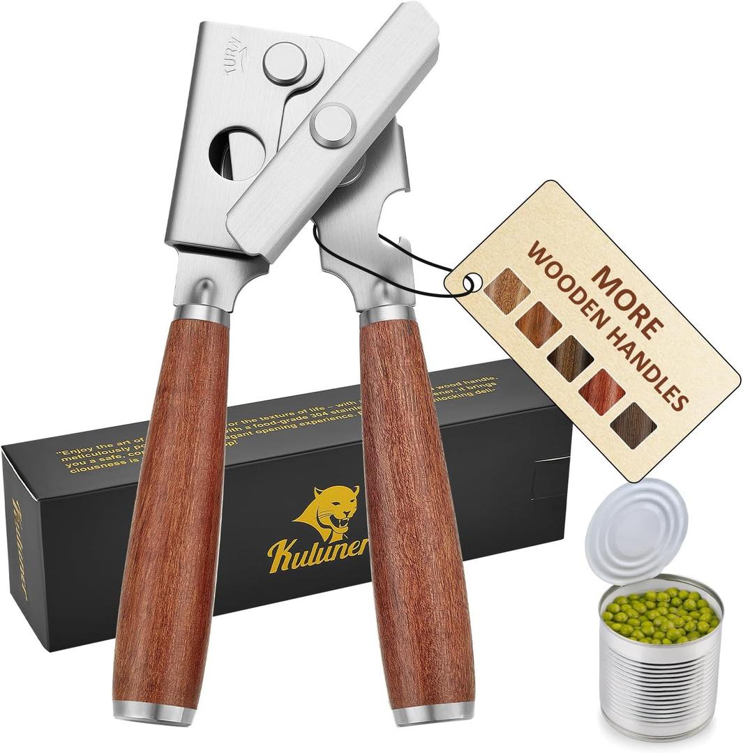 Upgraded Efficient Manual Can Opener - Selected Solid Wood Handle, Sharp and Smooth Blade Edge, Portable Design, Easy-Open Large Knob, Versatile for Various Bottle CapsRosewood