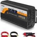 1000W Pure Sine Wave Inverter, 12V/24V Auto-Detect, 50Hz/60Hz Switchable, LCD Display, Type-C Fast Charging, Silent Design, Overload & Overheat Protection for RV, Home