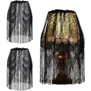 Halloween Decor Lamp Shades, Lampshades Table Cover Decorations, 20 X 60 Inch Large Spider Web Lamp Shade Cover, Black Lace Cover for Halloween Indoor and Outdoor Decorations 2PCS
