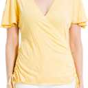 Max Studio Women's Side Cinched Surplice Neck Top, Sunshine, Small