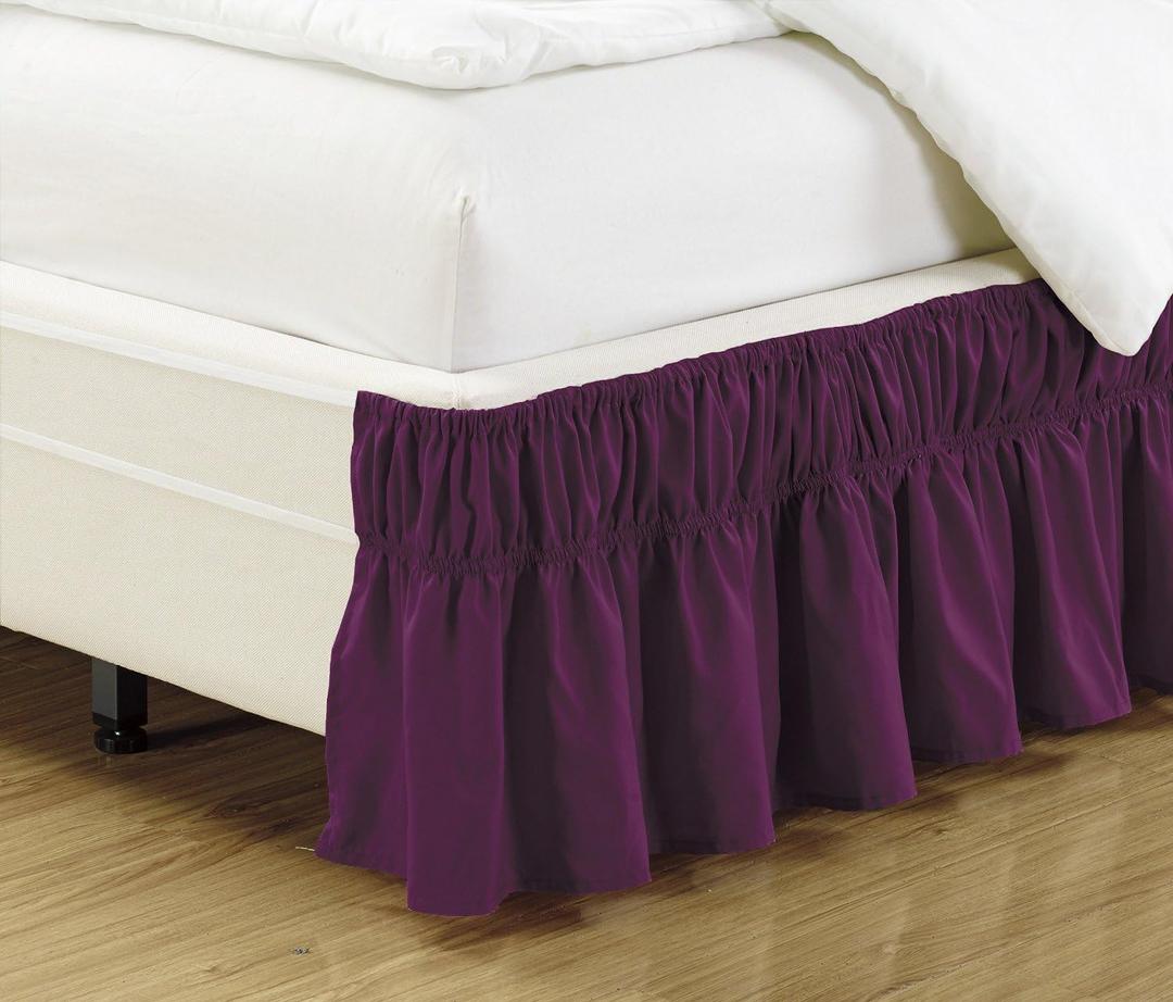 Fancy Collection Queen - King Easy Fit Bed Ruffle Wrap Around Elastic Bed Skirt with 17" Drop New Easy Install Solid Dark Purple