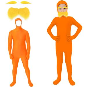 Kavoc 2 Pcs Orange Costume Yellow Mustache and Eyebrows Orange Jumpsuit for World Book Day Halloween Party Dress up (8-10 Years)