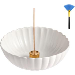 Incense Holder for Sticks, Ceramic Smudge Bowl Ash Catcher for Incense, Cones, Sage and Palo Santo, Incense Burner Holder Ideal for Smudging, Incense Burning, Decoration (White)