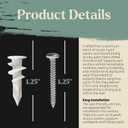 3 x Mortice & Tenon Plastic Drywall Anchors with Screws  50 Pack Self-Drilling Dry Wall Anchors, No Pre-Drill Needed | 75 lb Hold, #8 x 1.25 Anchor Screws, Wall Anchors for Drywall Kit