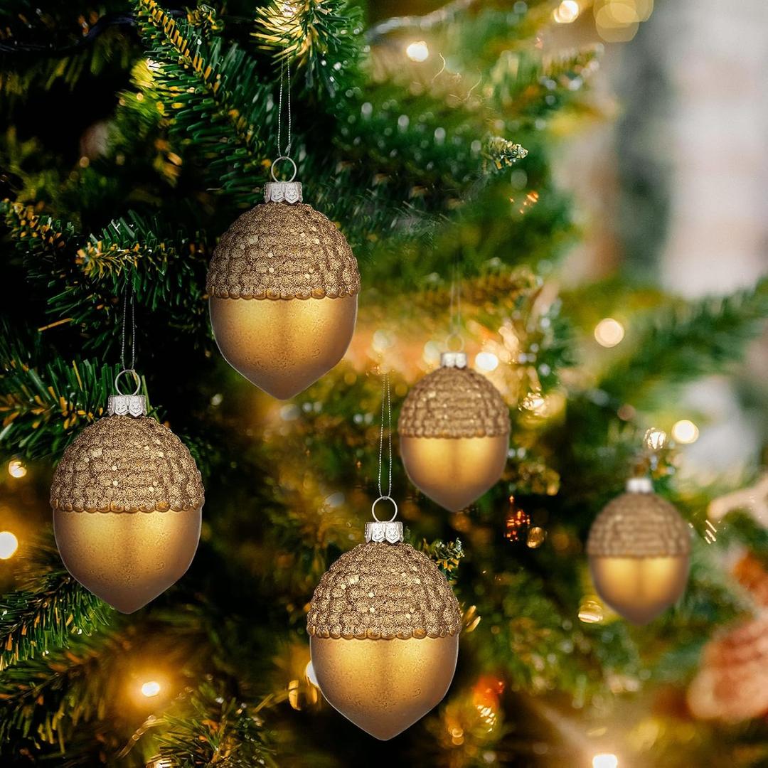 Lyrow 12 Pcs Christmas Acorn Ornaments Artificial Acorn Decor Small Hanging Ornament for Christmas Tree DIY Crafts Plastic Farmhouse Mini Fake Deco for Crafts Xmas Winter Party Decorations