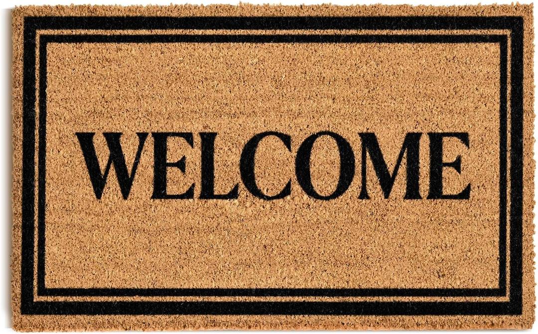Natural Coco Coir Welcome Mat with Heavy Duty Backing, 17" x 30" Anti-Slip Easy Clean Coconut Door Mat Outside Entrance, Indoor Outdoor Welcome Doormat for Front Door, Porch, Entry, Patio